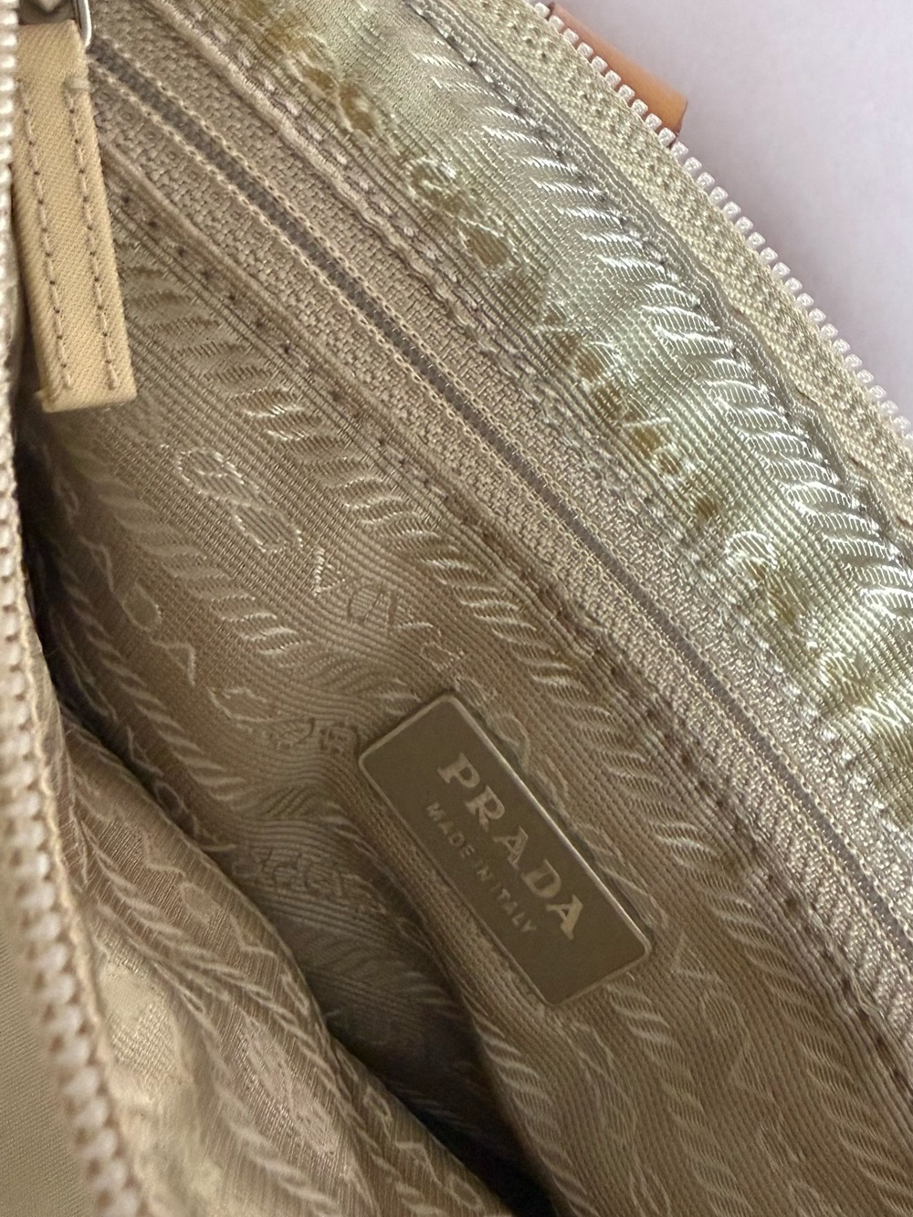 Prada Authentic Cream Nylon Purse with Tan Leather Handles - Picture 13 of 14